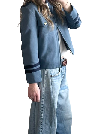 Vintage Dusty Blue and Navy Band Coat