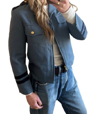 Vintage Dusty Blue and Navy Band Coat