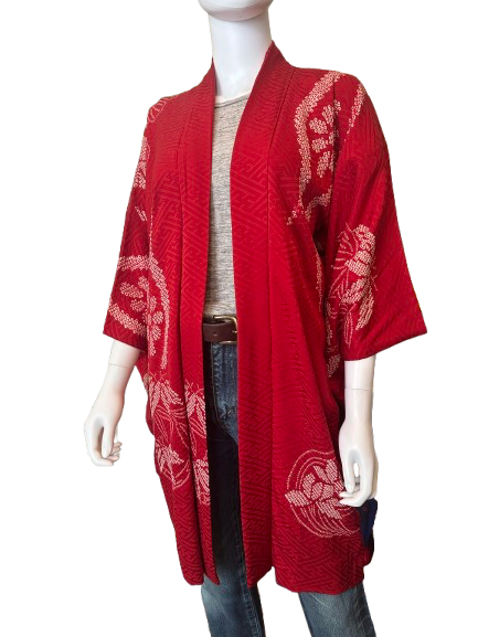 Vintage 50s/60s Red Silk Haori Kimono Jacket