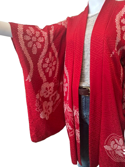 Vintage 50s/60s Red Silk Haori Kimono Jacket