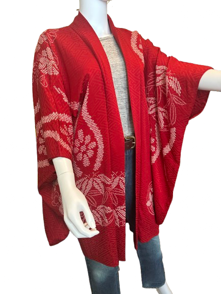 Vintage 50s/60s Red Silk Haori Kimono Jacket