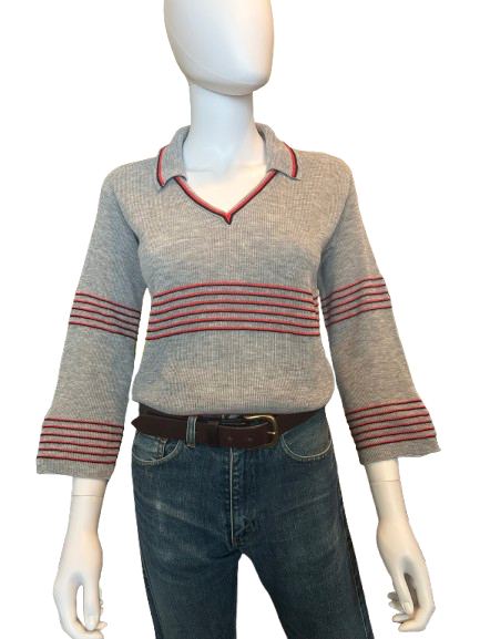 Vintage 1970s Polo Style V-neck Sweater