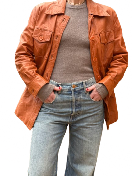 Vintage 70s Rust Orange Leather Shirt Jacket