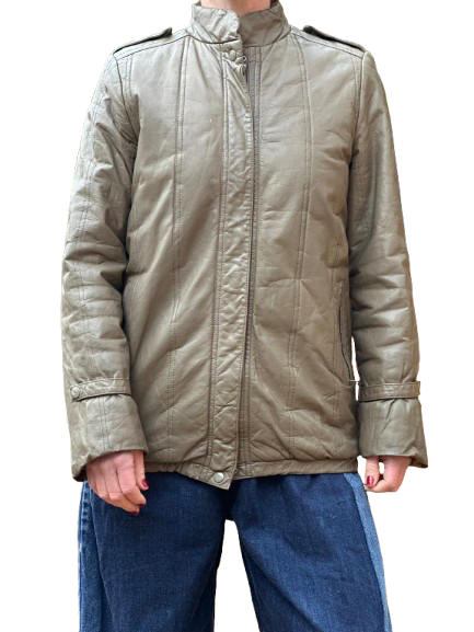 Vintage 80s Grey Leather Bomber Jacket