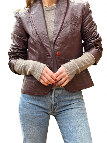 Vintage Deep Burgundy Leather Blazer