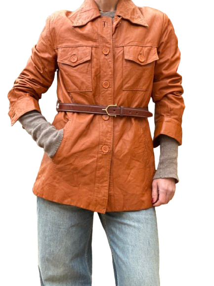 Vintage 70s Rust Orange Leather Shirt Jacket