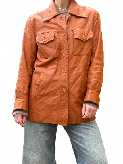 Vintage 70s Rust Orange Leather Shirt Jacket