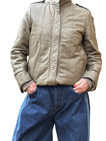 Vintage 80s Grey Leather Bomber Jacket