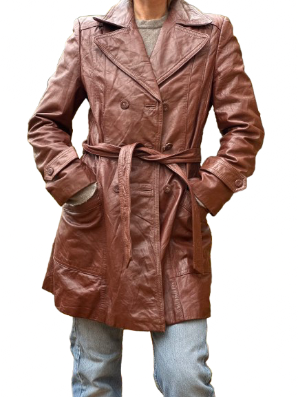 Vintage 70s Maroon Leather Trench