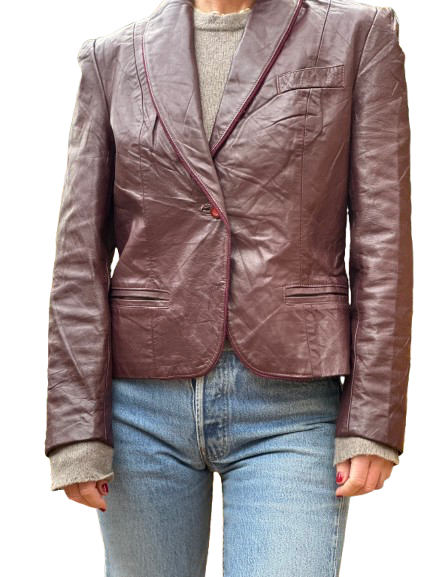 Vintage Deep Burgundy Leather Blazer