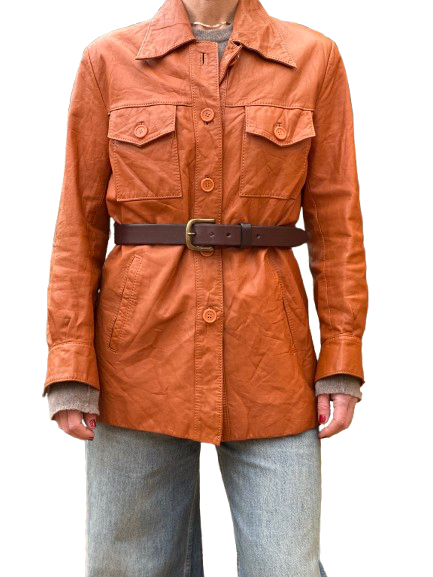 Vintage 70s Rust Orange Leather Shirt Jacket