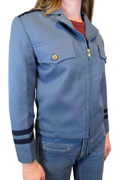 Vintage Dusty Blue and Navy Band Coat