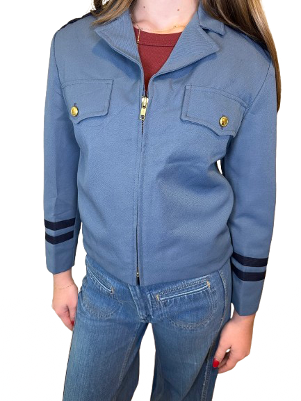 Vintage Dusty Blue and Navy Band Coat