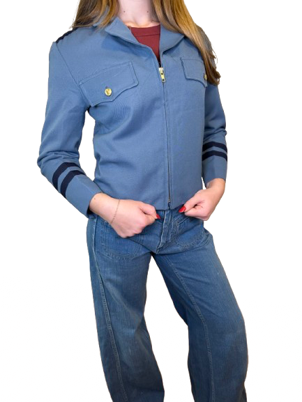 Vintage Dusty Blue and Navy Band Coat