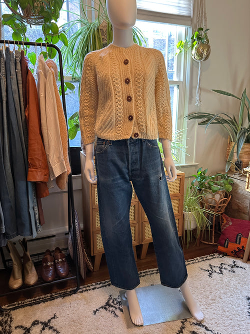 Vintage 70s Hand Knit Fisherman Cardigan